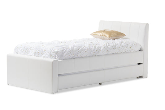 Baxton Studio Cosmo Modern and Contemporary White Faux Leather Twin Size Trundle Bed | Modishstore | Beds