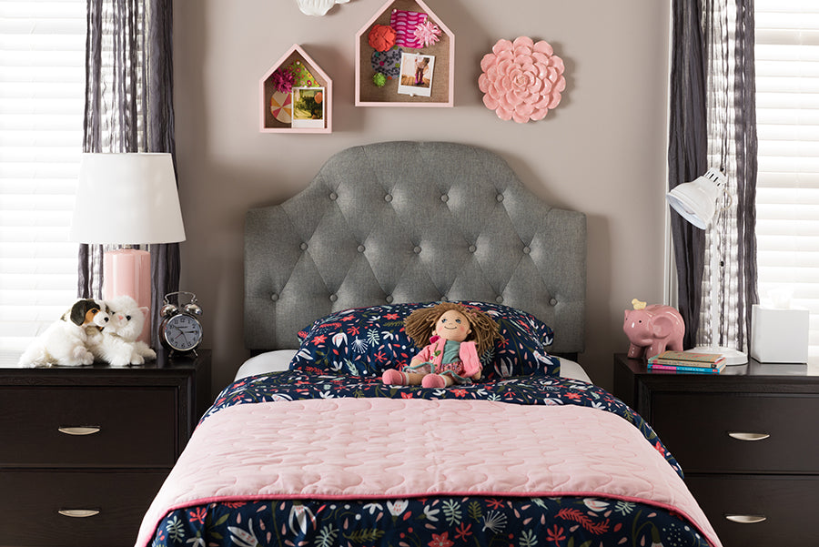 Baxton Studio Morris Modern and Contemporary Grey Fabric Upholstered Button-Tufted Scalloped Twin Size Headboard | Modishstore | Headboards