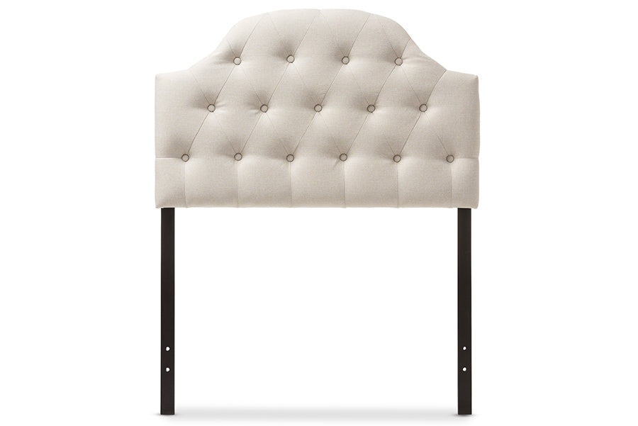 baxton studio morris modern and contemporary grey fabric upholstered button tufted scalloped twin size headboard | Modish Furniture Store-3