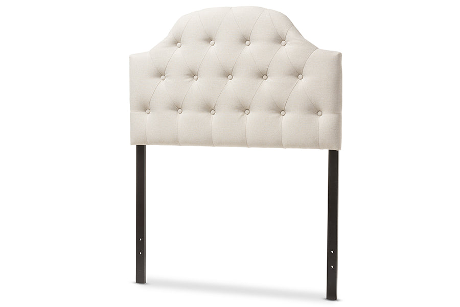 baxton studio morris modern and contemporary grey fabric upholstered button tufted scalloped twin size headboard | Modish Furniture Store-4