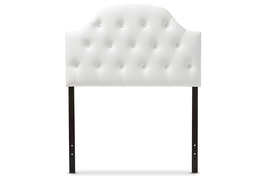baxton studio morris modern and contemporary grey fabric upholstered button tufted scalloped twin size headboard | Modish Furniture Store-6