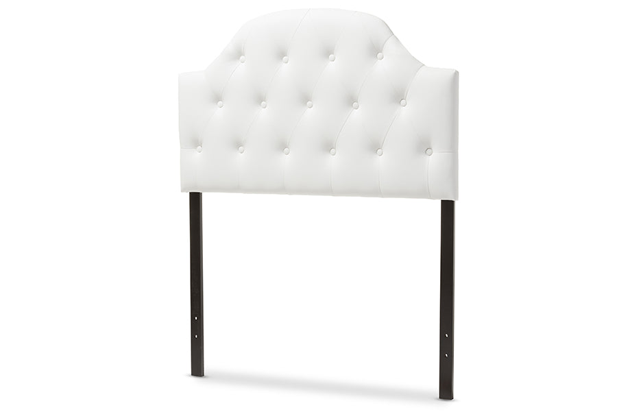 baxton studio morris modern and contemporary grey fabric upholstered button tufted scalloped twin size headboard | Modish Furniture Store-7