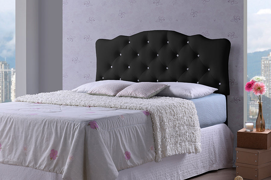 Baxton Studio Rita Modern and Contemporary Queen Size Black Faux Leather Upholstered Button-tufted Scalloped Headboard | Modishstore | Headboards