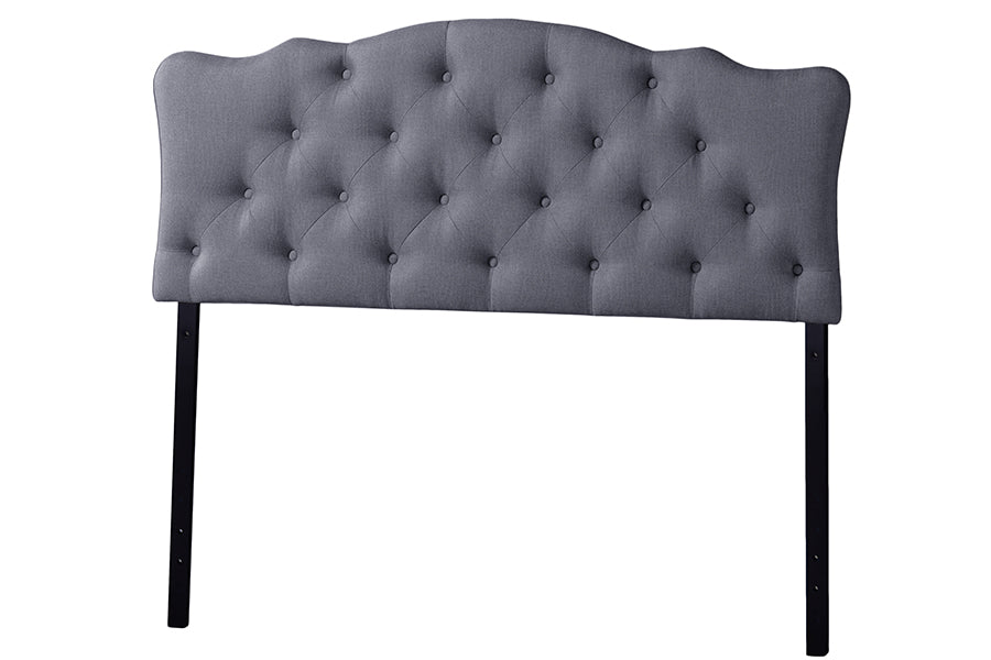 baxton studio rita modern and contemporary queen size black faux leather upholstered button tufted scalloped headboard | Modish Furniture Store-4
