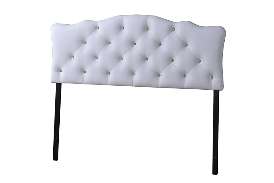 baxton studio rita modern and contemporary queen size black faux leather upholstered button tufted scalloped headboard | Modish Furniture Store-6