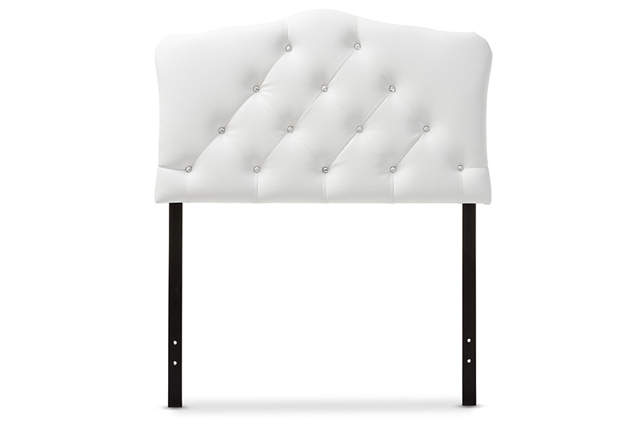 baxton studio morris modern and contemporary grey fabric upholstered button tufted scalloped twin size headboard | Modish Furniture Store-8