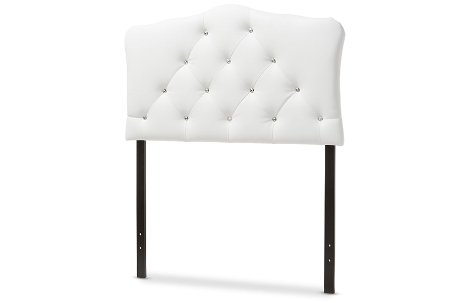 baxton studio morris modern and contemporary grey fabric upholstered button tufted scalloped twin size headboard | Modish Furniture Store-9