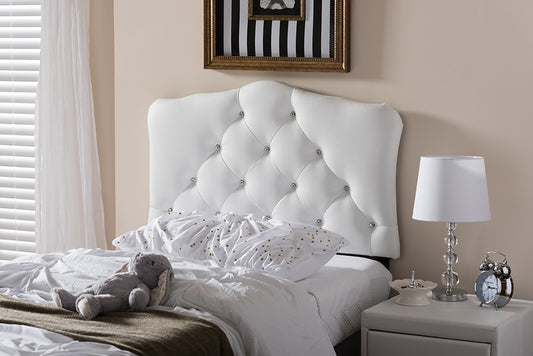 Baxton Studio Rita Modern and Contemporary White Faux Leather Upholstered Button-Tufted Scalloped Twin Size Headboard | Modishstore | Headboards