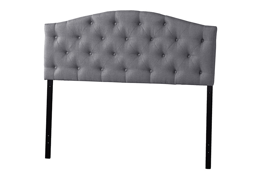 Baxton Studio Myra Modern and Contemporary Queen Size Grey Fabric Upholstered Button-tufted Scalloped Headboard | Headboards | Modishstore - 2