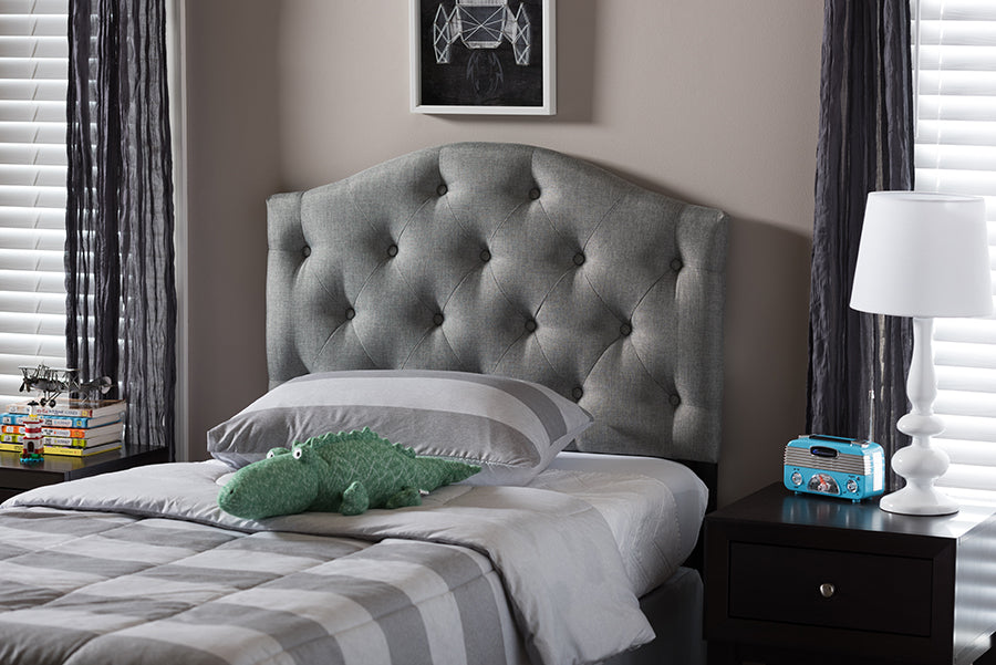 Baxton Studio Myra Modern and Contemporary Grey Fabric Upholstered Button-Tufted Scalloped Twin Size Headboard | Modishstore | Headboards