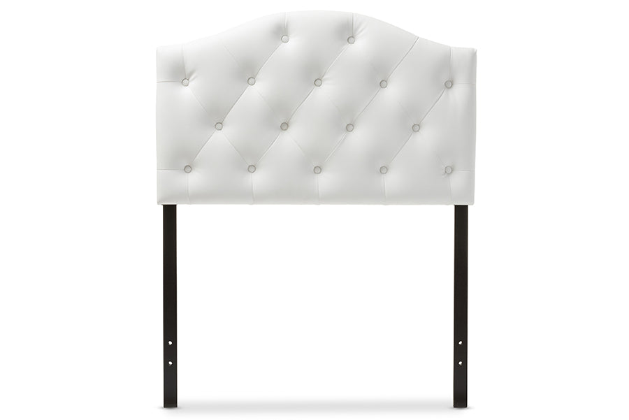 baxton studio myra modern and contemporary grey fabric upholstered button tufted scalloped twin size headboard | Modish Furniture Store-3
