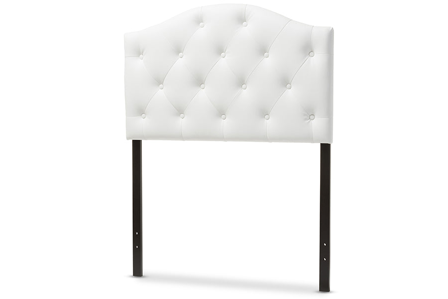 baxton studio myra modern and contemporary grey fabric upholstered button tufted scalloped twin size headboard | Modish Furniture Store-4