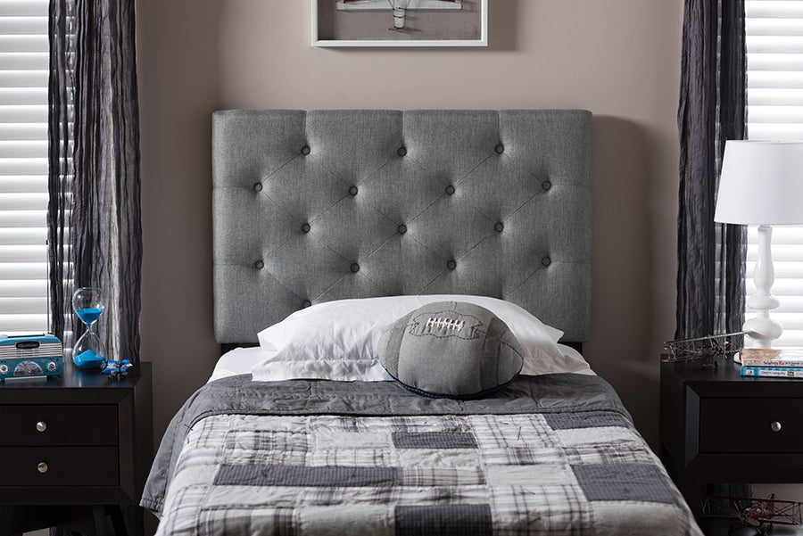 Baxton Studio Viviana Modern and Contemporary Grey Fabric Upholstered Button-Tufted Twin Size Headboard | Modishstore | Headboards