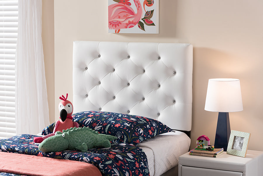 baxton studio viviana modern and contemporary grey fabric upholstered button tufted twin size headboard | Modish Furniture Store-2