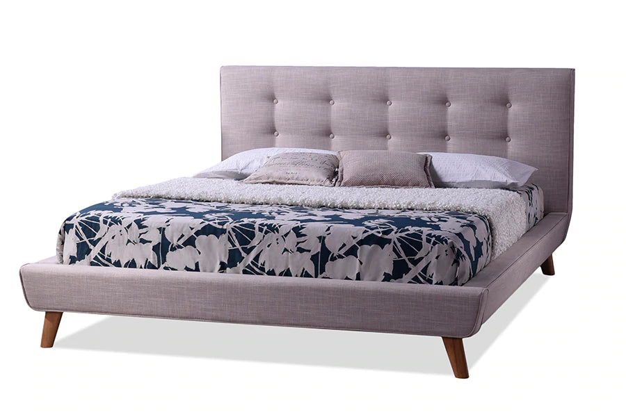 Baxton Studio Jonesy Scandinavian Style Mid-century Beige Fabric Upholstered King Size Platform Bed | Beds | Modishstore - 2