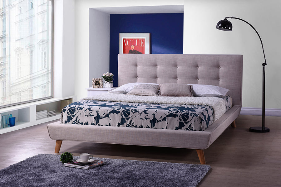 Baxton Studio Jonesy Scandinavian Style Mid-century Grey Fabric Upholstered Queen Size Platform Bed | Beds | Modishstore - 4