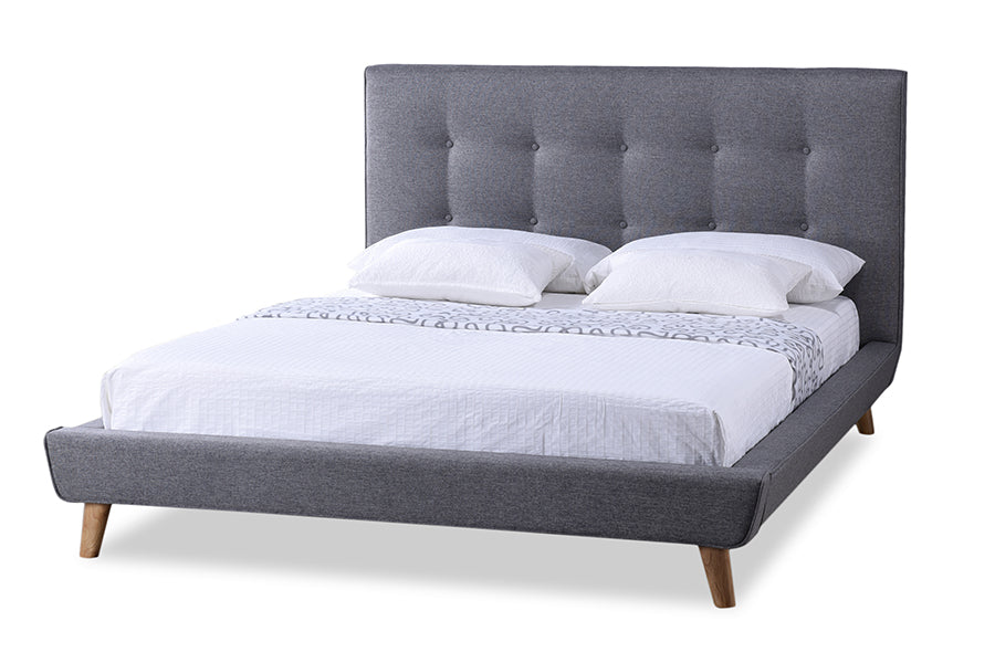 Baxton Studio Jonesy Scandinavian Style Mid-century Grey Fabric Upholstered Full Size Platform Bed | Beds | Modishstore - 2