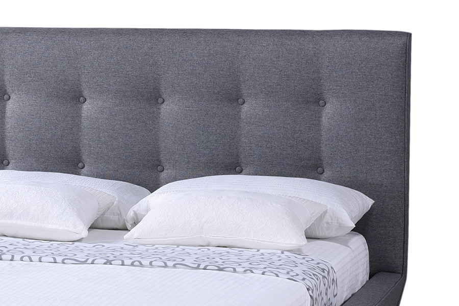 Baxton Studio Jonesy Scandinavian Style Mid-century Grey Fabric Upholstered Queen Size Platform Bed | Beds | Modishstore - 3