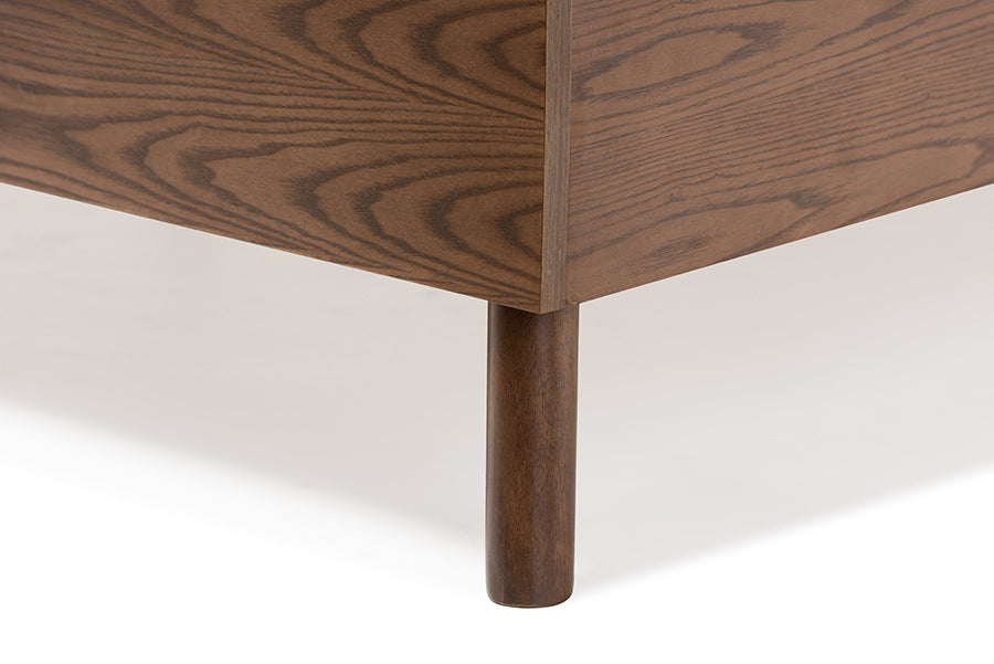 Baxton Studio Alinia Mid-century Retro Modern Grey Fabric Upholstered Walnut Wood Queen Size Platform Bed | Beds | Modishstore - 8