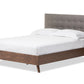 Baxton Studio Alinia Mid-century Retro Modern Grey Fabric Upholstered Walnut Wood Queen Size Platform Bed | Beds | Modishstore - 2