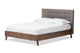 Baxton Studio Alinia Mid-century Retro Modern Grey Fabric Upholstered Walnut Wood Queen Size Platform Bed | Beds | Modishstore - 2