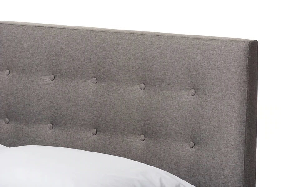 Baxton Studio Alinia Mid-century Retro Modern Grey Fabric Upholstered Walnut Wood Full Size Platform Bed | Beds | Modishstore - 3