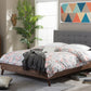 Baxton Studio Alinia Mid-century Retro Modern Grey Fabric Upholstered Walnut Wood Queen Size Platform Bed | Beds | Modishstore