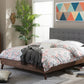 Baxton Studio Alinia Mid-century Retro Modern Grey Fabric Upholstered Walnut Wood Full Size Platform Bed | Beds | Modishstore
