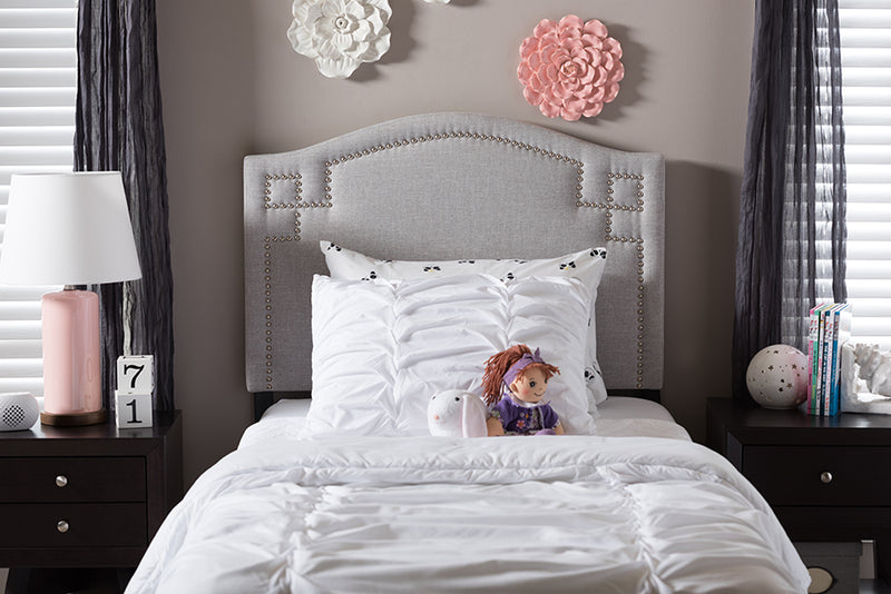 baxton studio aubrey modern and contemporary dark grey fabric upholstered twin size headboard | Modish Furniture Store-2