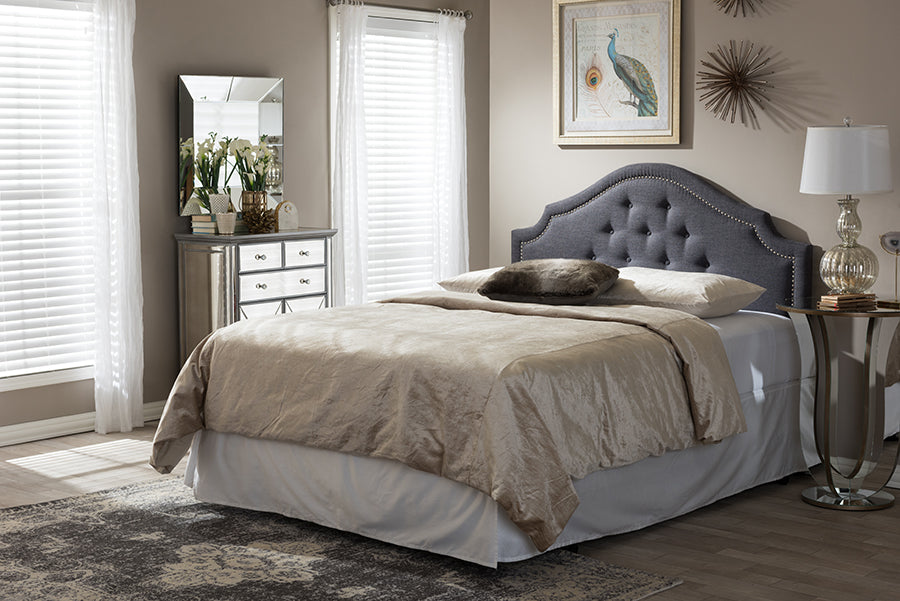Baxton Studio Cora Modern and Contemporary Dark Grey Fabric Upholstered Queen Size Headboard | Modishstore | Headboards