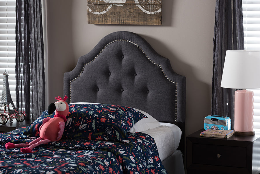Baxton Studio Cora Modern and Contemporary Dark Grey Fabric Upholstered Twin Size Headboard | Modishstore | Headboards