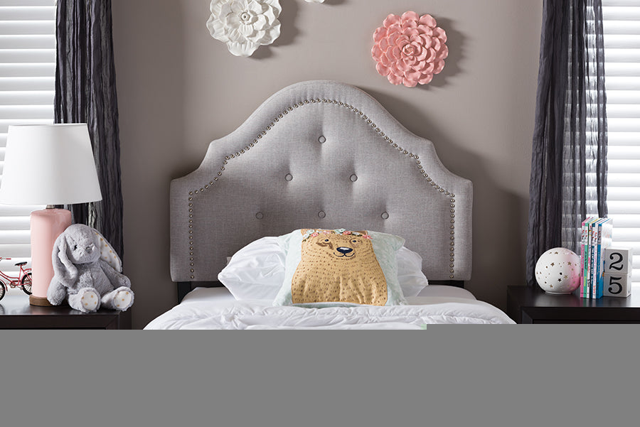 baxton studio cora modern and contemporary dark grey fabric upholstered twin size headboard | Modish Furniture Store-2