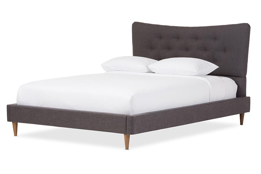 baxton studio hannah mid century modern dark grey fabric king size platform bed | Modish Furniture Store-2