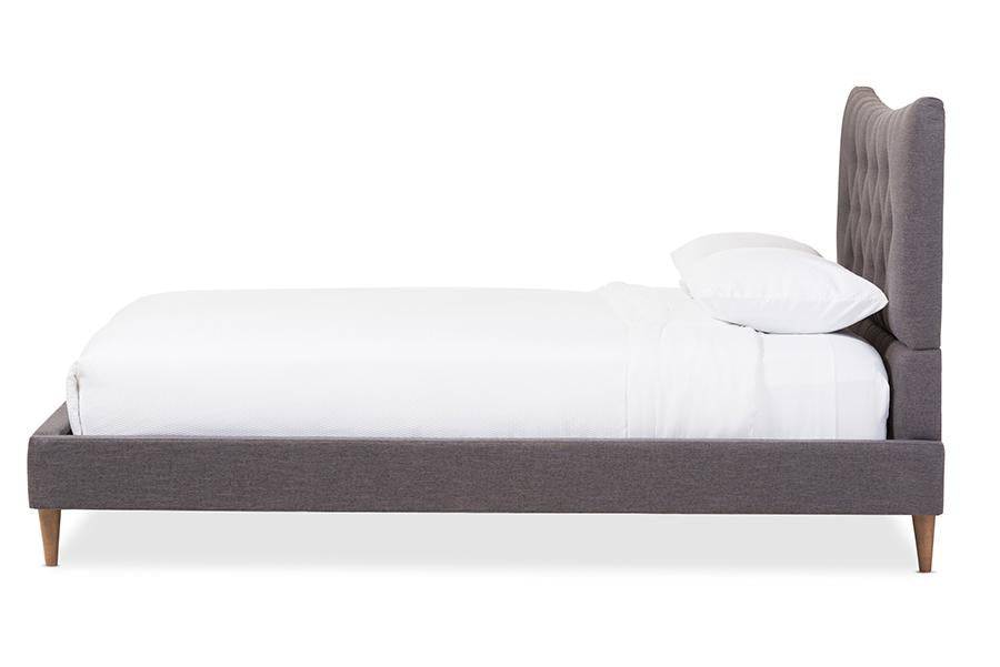 baxton studio hannah mid century modern dark grey fabric king size platform bed | Modish Furniture Store-3