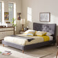 Baxton Studio Hannah Mid-Century Modern Dark Grey Fabric King Size Platform Bed | Modishstore | Headboards