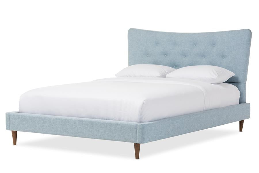 baxton studio hannah mid century modern sky blue fabric queen size platform bed | Modish Furniture Store-2