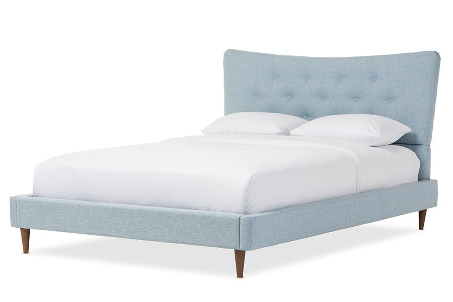 baxton studio hannah mid century modern sky blue king size fabric platform bed | Modish Furniture Store-2