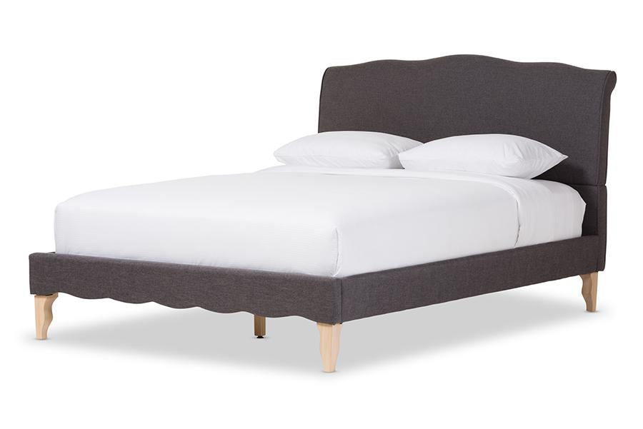 baxton studio fannie french classic modern style dark grey polyester fabric queen size platform bed | Modish Furniture Store-2
