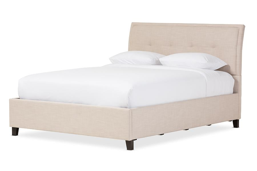 baxton studio lea modern and contemporary beige mix linen queen size storage platform bed | Modish Furniture Store-2