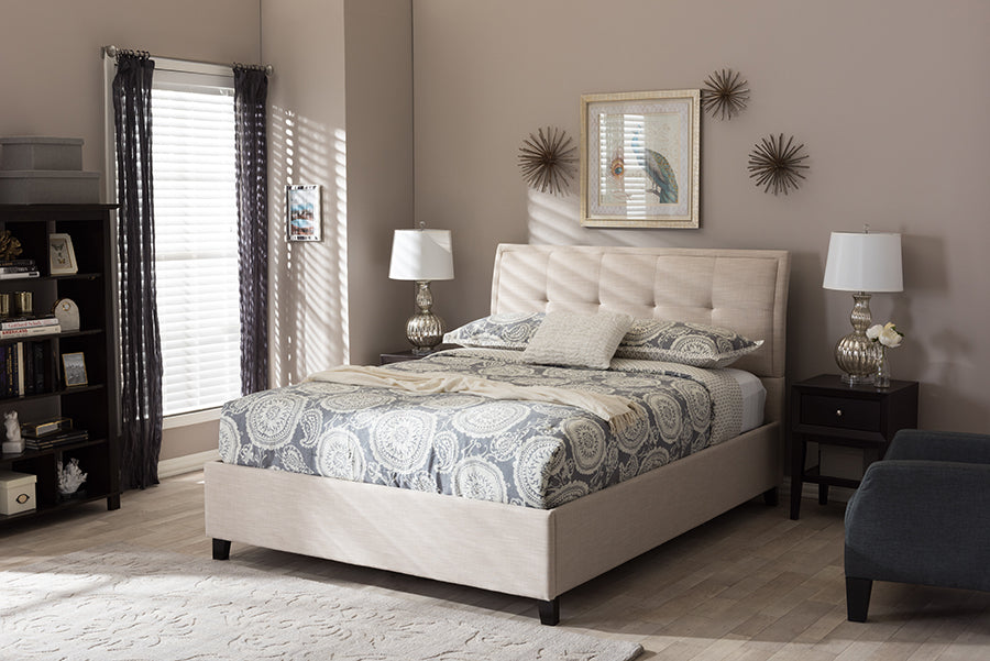 Baxton Studio Lea Modern and Contemporary Beige Mix-Linen Queen Size Storage Platform Bed | Modishstore | Beds