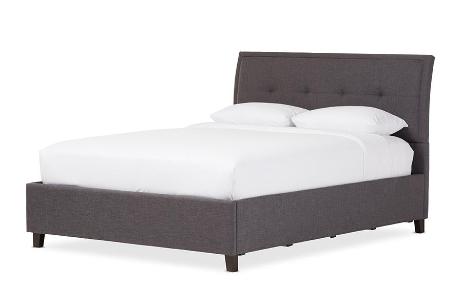 baxton studio lea modern and contemporary dark grey fabric queen size storage platform bed | Modish Furniture Store-2