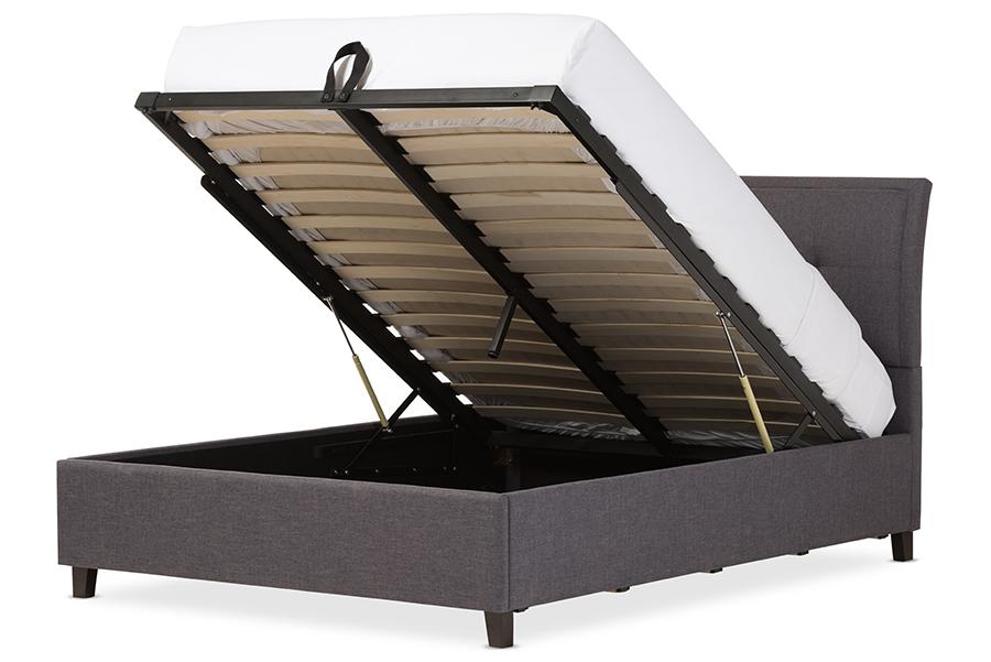 baxton studio lea modern and contemporary dark grey fabric queen size storage platform bed | Modish Furniture Store-3