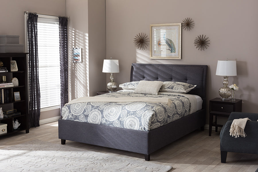 Baxton Studio Lea Modern and Contemporary Dark Grey Fabric Queen Size Storage Platform Bed | Modishstore | Beds