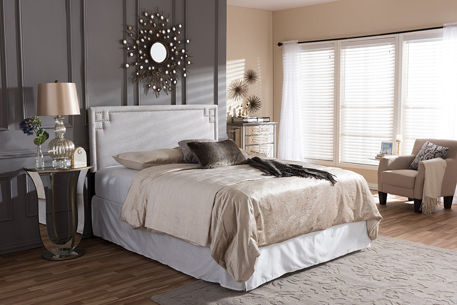 Baxton Studio Geneva Modern and Contemporary Grayish Beige Fabric Upholstered Queen Size Headboard | Modishstore | Headboards