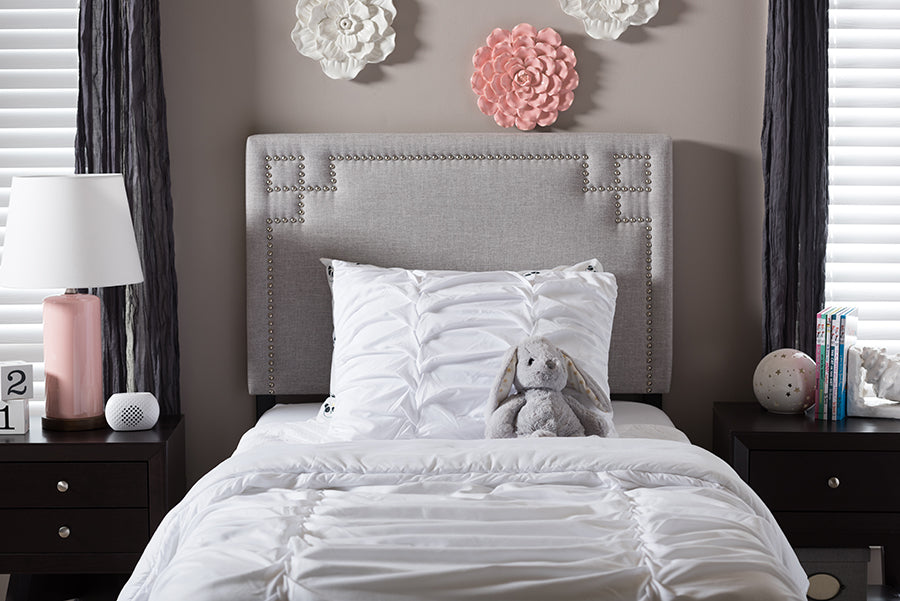 Baxton Studio Geneva Modern and Contemporary Grayish Beige Fabric Upholstered Twin Size Headboard | Modishstore | Headboards