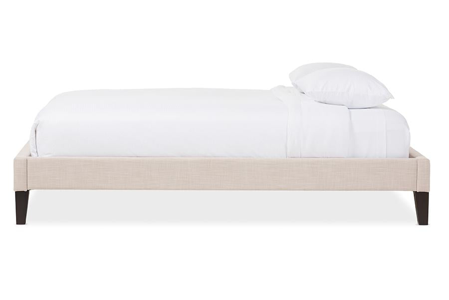 baxton studio lancashire modern and contemporary beige linen fabric upholstered full size bed frame with tapered legs | Modish Furniture Store-2