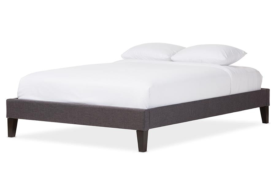 baxton studio lancashire modern and contemporary grey fabric upholstered full size bed frame with tapered legs | Modish Furniture Store-2