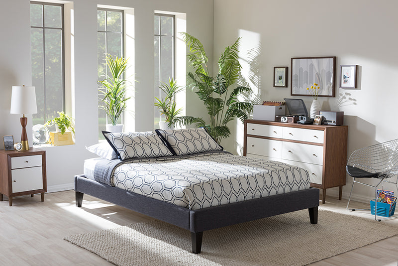 Baxton Studio Lancashire Modern and Contemporary Grey Fabric Upholstered Full Size Bed Frame with Tapered Legs | Modishstore | Beds