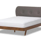 baxton studio penelope mid century modern solid walnut wood grey fabric upholstered king size platform bed | Modish Furniture Store-3