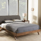 Baxton Studio Penelope Mid-Century Modern Solid Walnut Wood Grey Fabric Upholstered Full Size Platform Bed | Modishstore | Beds